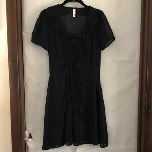 Sheer Black Dress with Ruffles and Full Slip